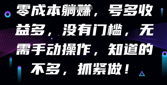 零成本全自动，号多收益多，没有门槛，无需手动-恒屹网络轻创终点站