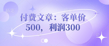 付费文章：客单价500，利润300-恒屹网络轻创终点站
