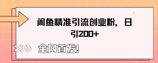 闲鱼精准引流创业粉，轻松日引200+-恒屹网络轻创终点站
