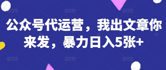 公众号代运营，我出文章你来发，暴力日入5张+【揭秘】-恒屹网络轻创终点站