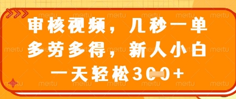 最新审核视频，几秒一单，多劳多得，新人小白一天轻松3张【揭秘】-恒屹网络轻创终点站