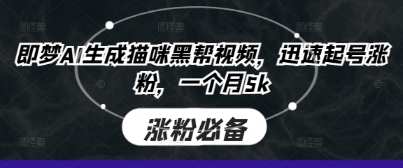 即梦AI生成猫咪黑帮视频，迅速起号涨粉，一个月5k-恒屹网络轻创终点站