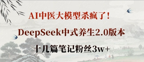 AI中医大模型杀疯了！DeepSeek中式养生2.0版本，十几篇笔记粉丝3w+-恒屹网络轻创终点站