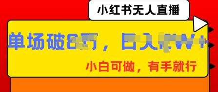 小红书无人直播，纯小白可做，有手就行，单场直播销售额破8w-恒屹网络轻创终点站