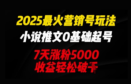 2025最火营销号玩法：小说推文0基础起号，7天涨粉5000，收益轻松破k-恒屹网络轻创终点站