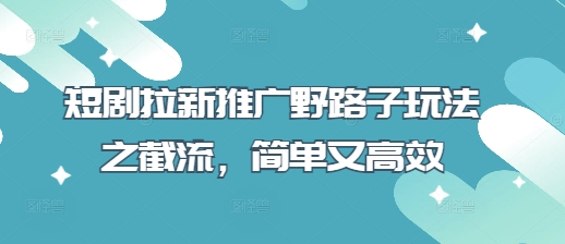 短剧拉新推广野路子玩法之截流，简单又高效-恒屹网络轻创终点站