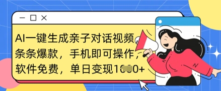 AI一键生成亲子对话视频，条条爆款，一部手机即可操作，单日变现数张-恒屹网络轻创终点站